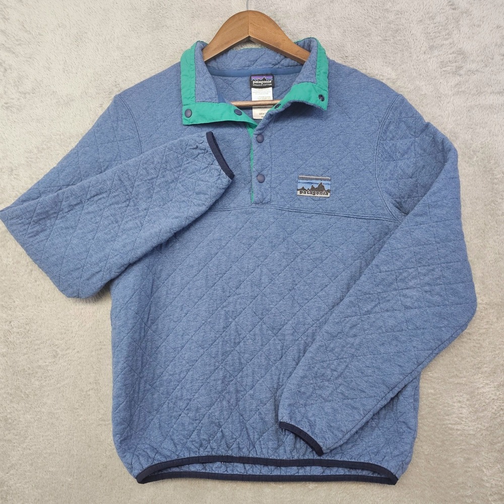 Patagonia Quilt Snap-T Pullover Sweater 25371‎ Blue Jacket Organic Cotton Men XS